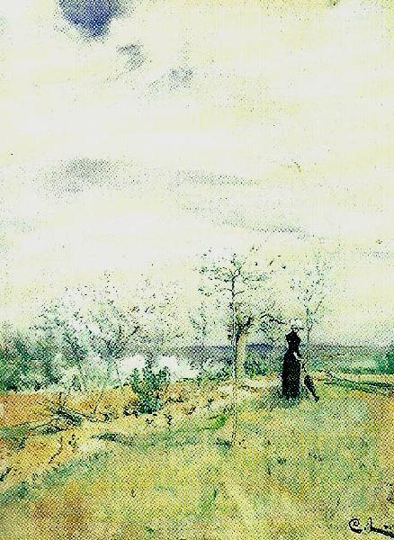 Carl Larsson korsbarsblom-kvinna i landskap oil painting picture